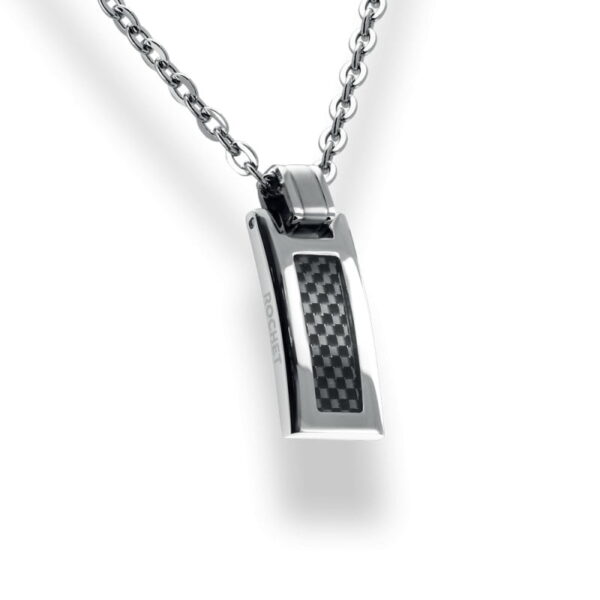 Moška-črna-srebrna-jeklena-verižica-ROCHET -P533181- Mercury-črna-ploščica-moški-nakit-moške-zapestnice