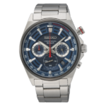 Moška ura Seiko SSB407P1 s modro številčnico, kronografom in jekleno zapestnico