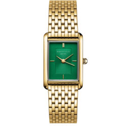 Ženska kvadratna ura ROSEFIELD HEGSG-H05 z zeleno številčnico in zlatim kovinskim paščkom, elegantna in modna izbira
