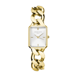 Ženska kvadratna ura ROSEFIELD SWGSG-O55 v zlati barvi s pletenim paščkom, prefinjena in elegantna kot nakit