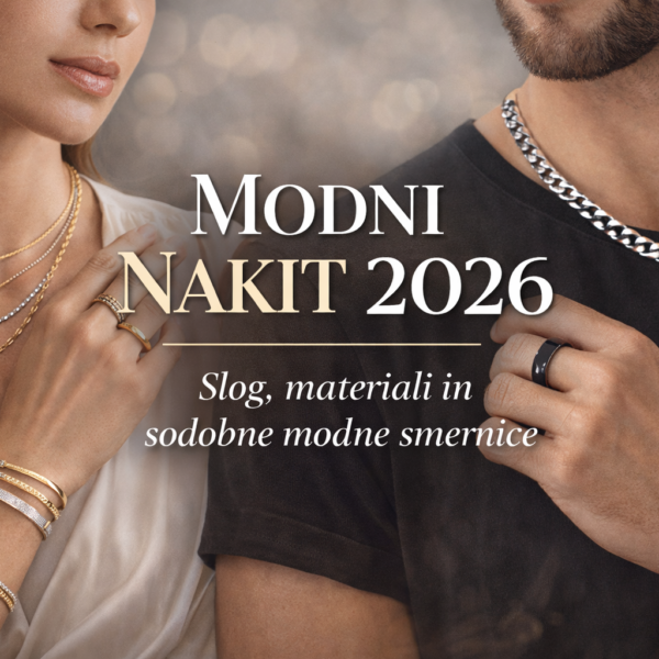 Modni nakit 2026 za moške in ženske – unisex verižice, prstani in zapestnice v sodobnem minimalističnem in urbanem slogu.