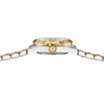 Stranski pogled na žensko uro Festina F20088-1 z zlatim robom in srebrno jekleno zapestnico